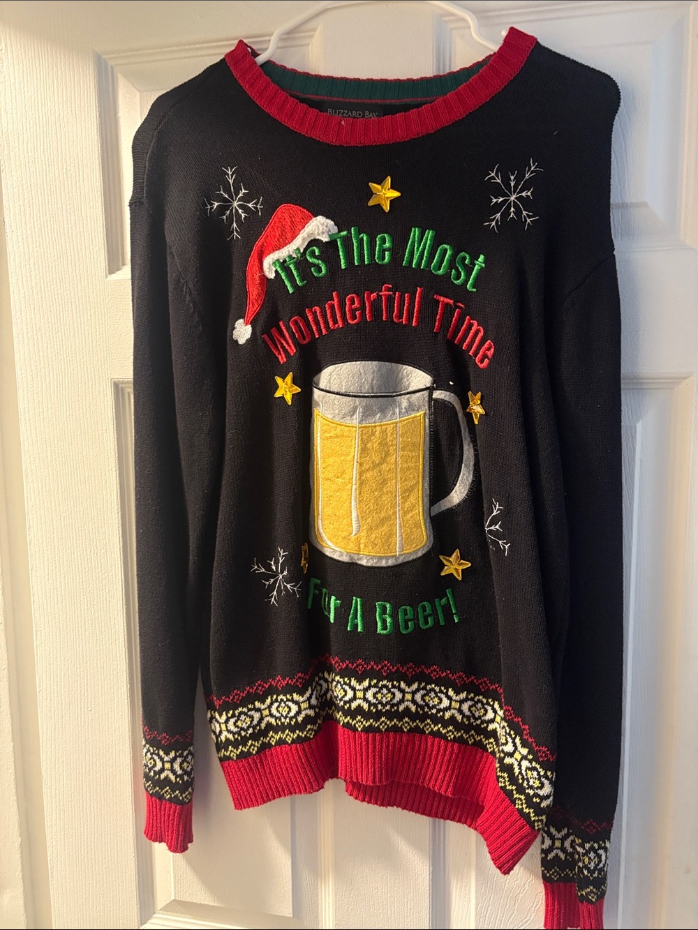 Men's Black Holiday Beer Sweater with Red Trim
